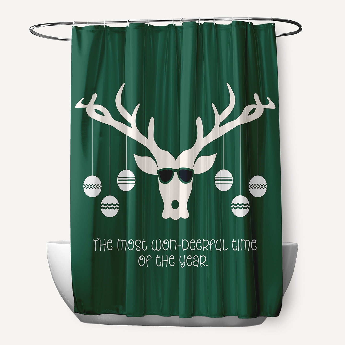 Simply Daisy 70" W x 73" L Cool Christmas Deer Polyester Shower Curtain, Forest Green [1 Ct]