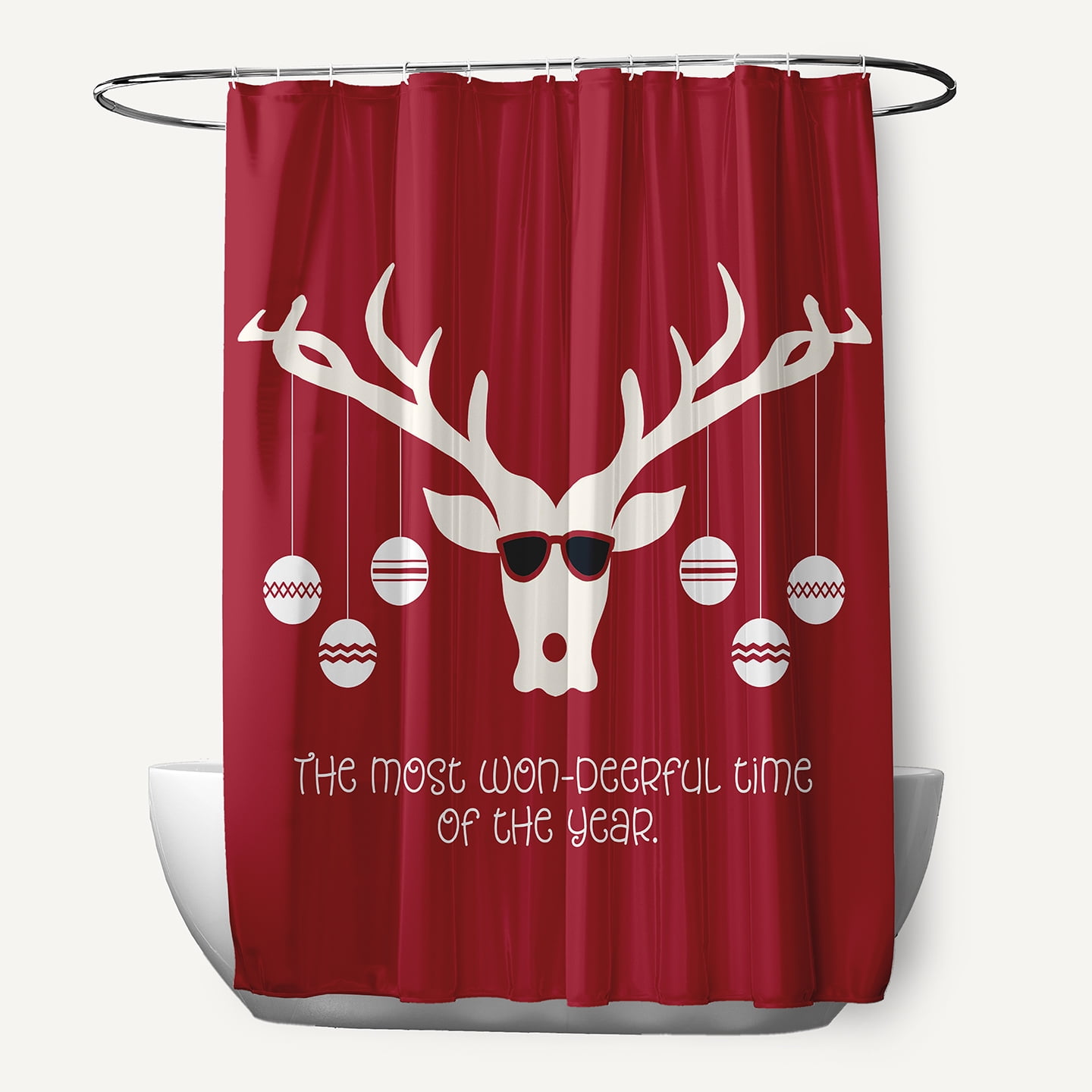 Simply Daisy 70" W x 73" L Cool Christmas Deer Polyester Shower Curtain, Haute Red [1 Ct]