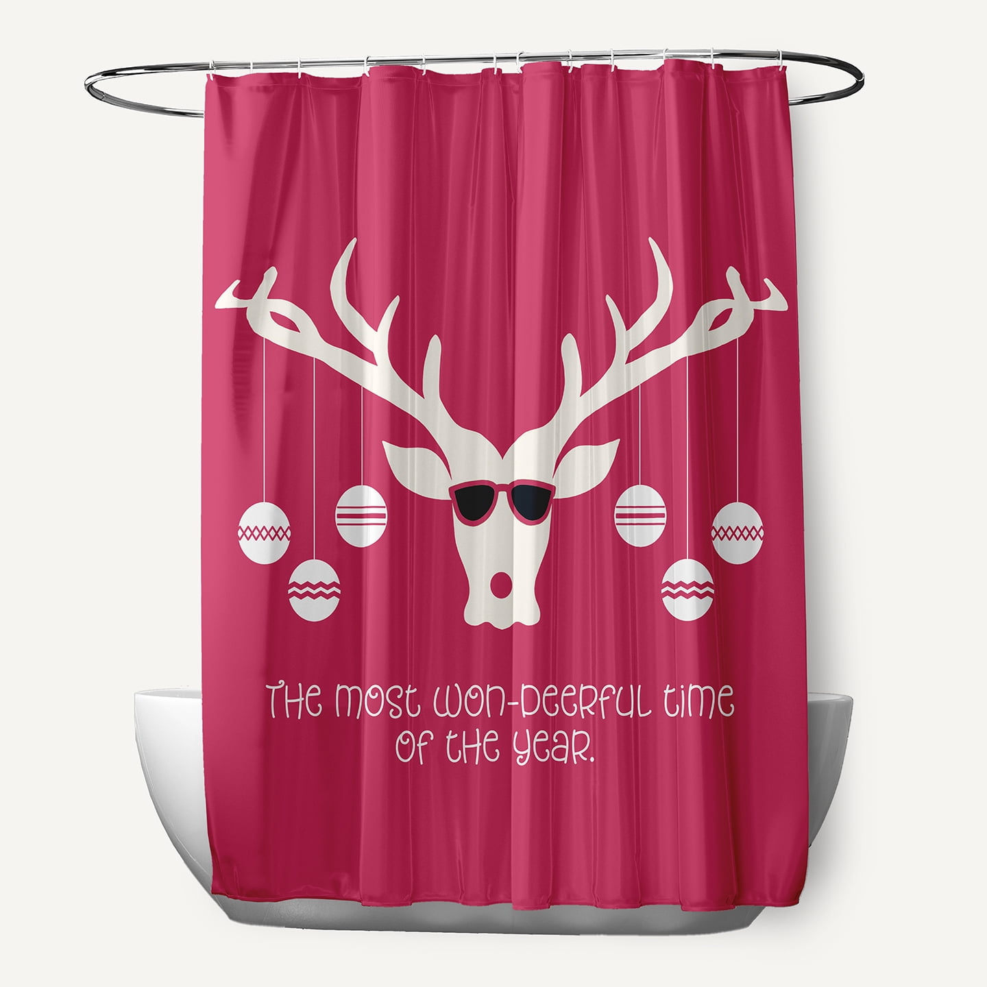Simply Daisy 70" W x 73" L Cool Christmas Deer Polyester Shower Curtain, Holiday Pink [1 Ct]