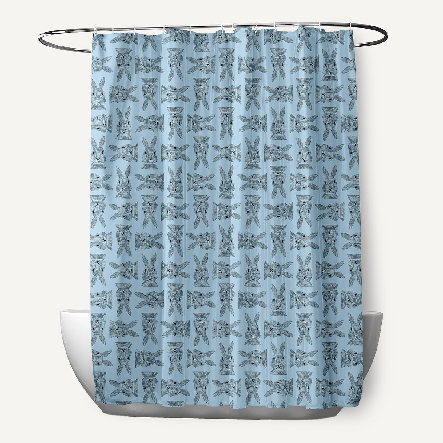 Simply Daisy 70" W x 73" L Criss Cross Bunnies Polyester Shower Curtain, After Rain Blue [1 Ct]