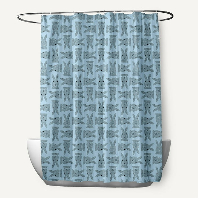 Simply Daisy 70" W x 73" L Criss Cross Bunnies Polyester Shower Curtain, After Rain Blue [1 Ct]