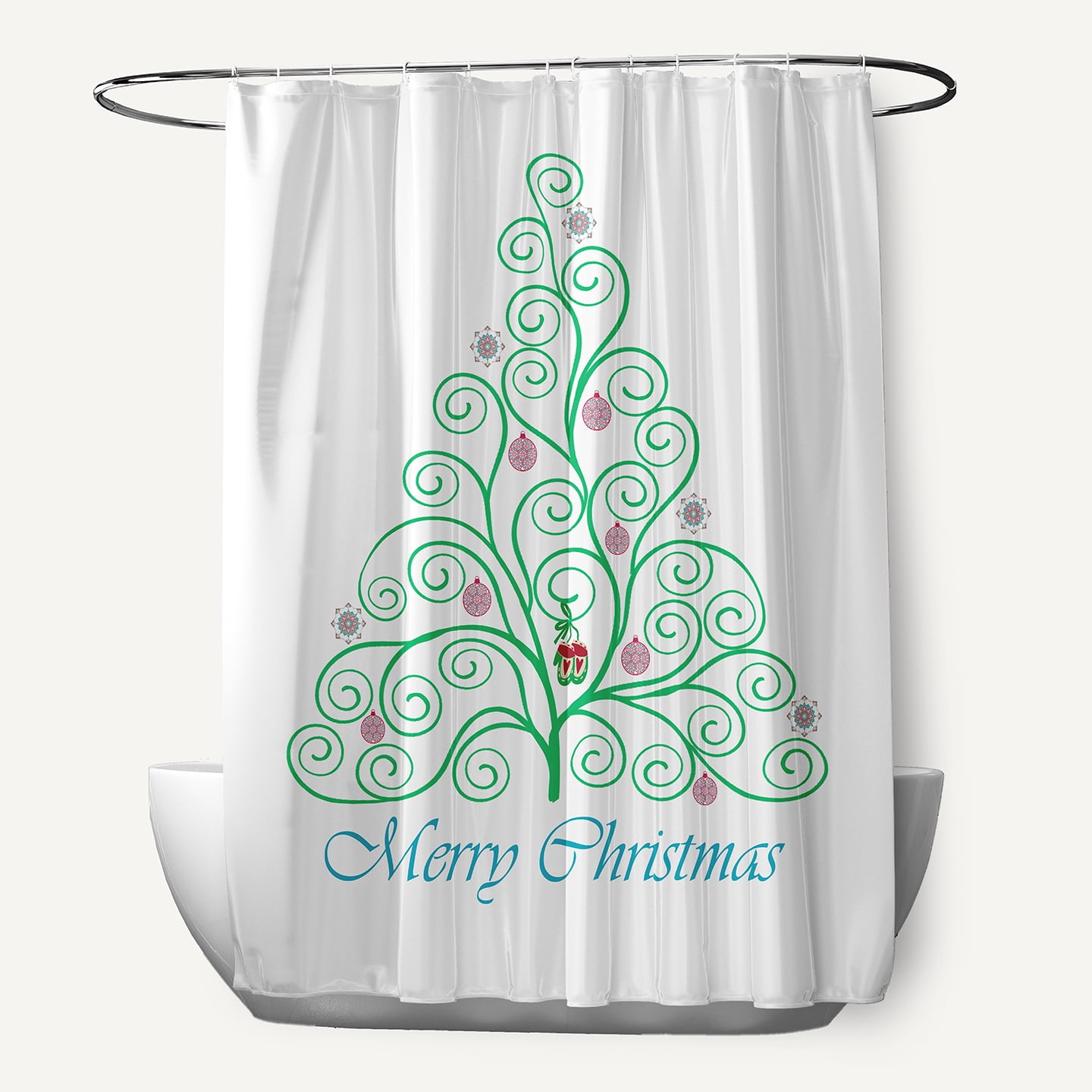Simply Daisy 70" W x 73" L Decorated Filigree Tree Polyester Shower Curtain, Bright Green [1 Ct]