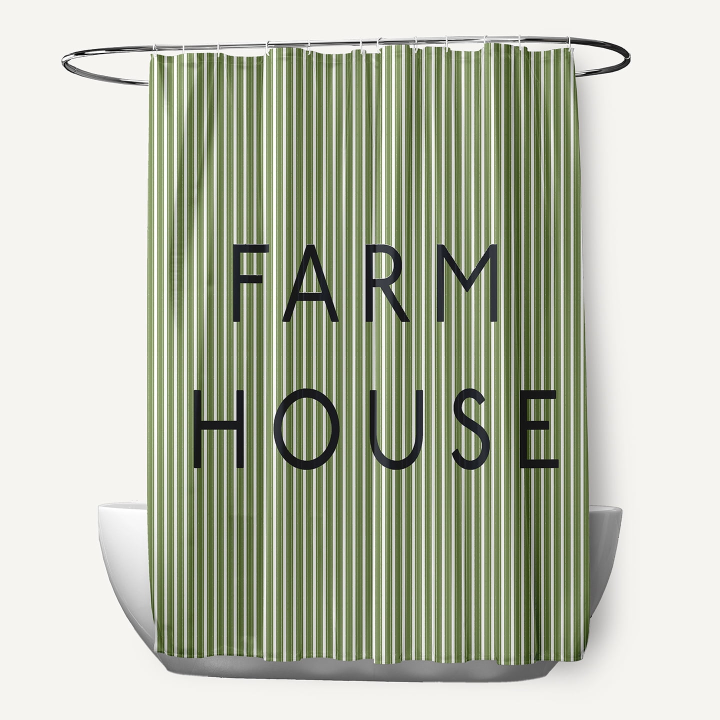 Simply Daisy 70" W x 73" L Farmhouse Ticking Polyester Shower Curtain, Light Olive Green [1 Ct]