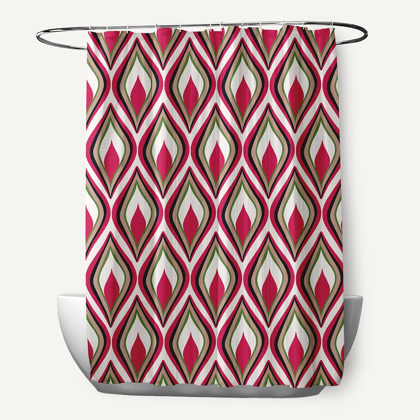 Fuschia and Green Polyester Fabric Shower Curtain, 70" x 73"