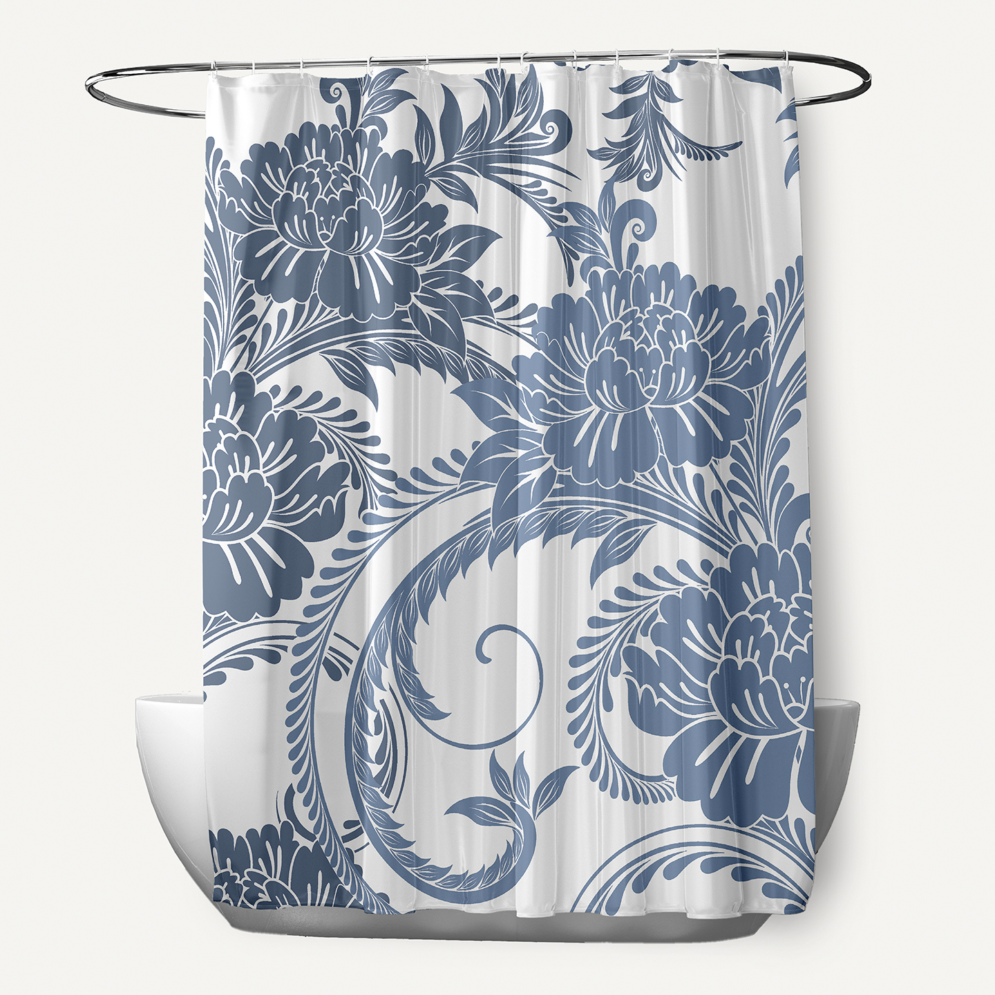 Simply Daisy 70" W x 73" L Flower Flourish Polyester Shower Curtain, Blue [1 Ct]
