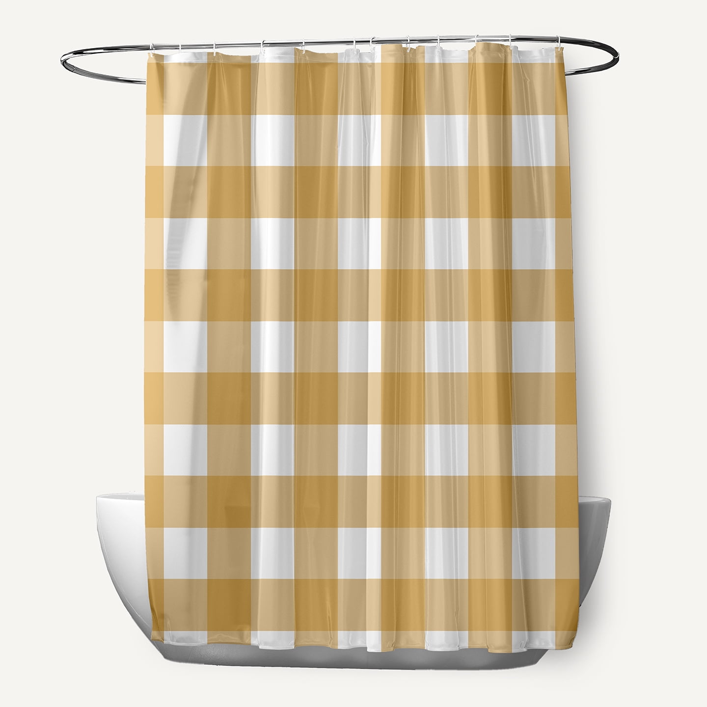 Simply Daisy 70" W x 73" L Gingham Plaid Polyester Shower Curtain, Golden Mustard [1 Ct]