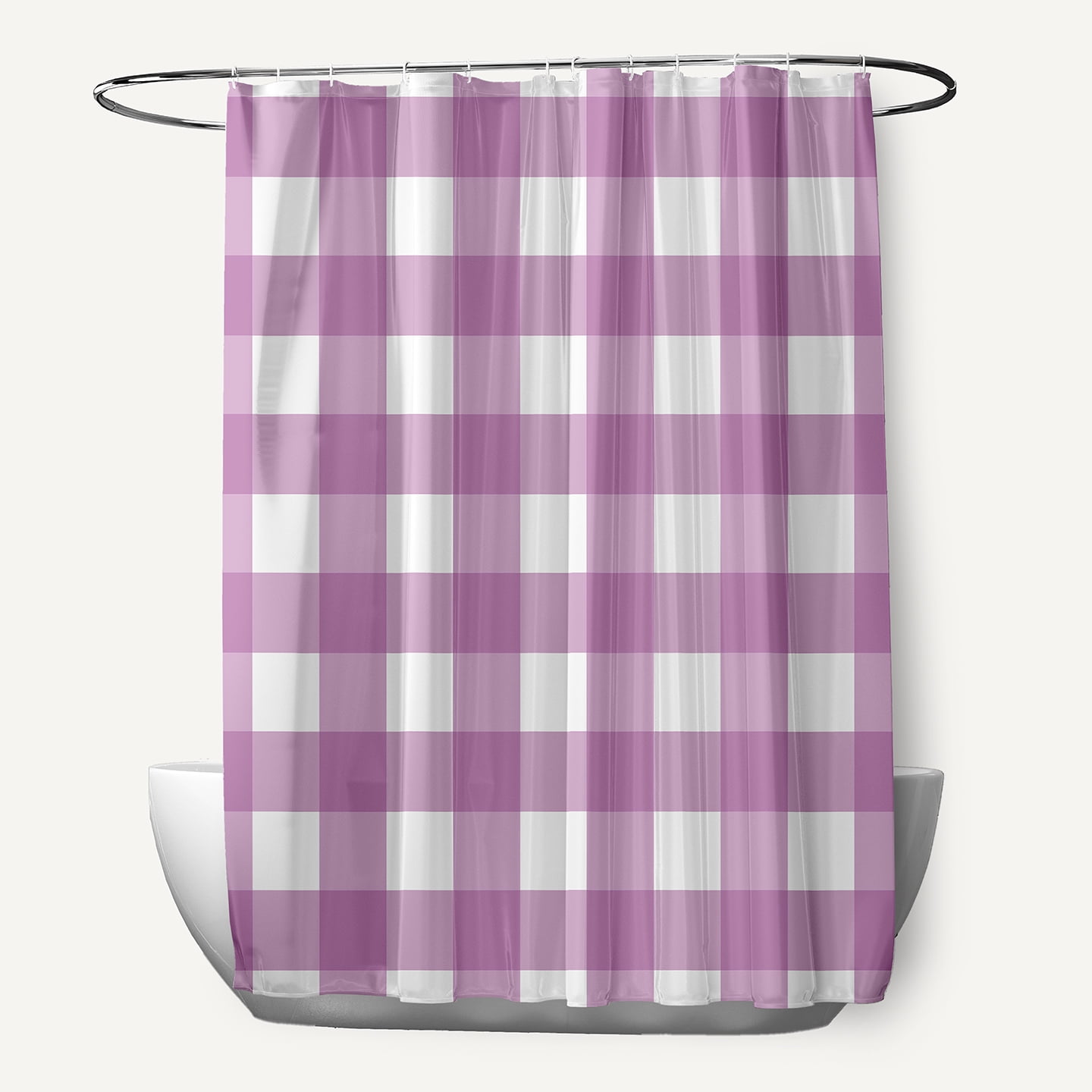 Simply Daisy 70" W x 73" L Gingham Plaid Polyester Shower Curtain, Orchid [1 Ct]