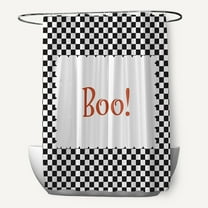 Simply Daisy 70" W x 73" L Halloween Boo Checks Polyester Shower Curtain, Black [1 Ct]
