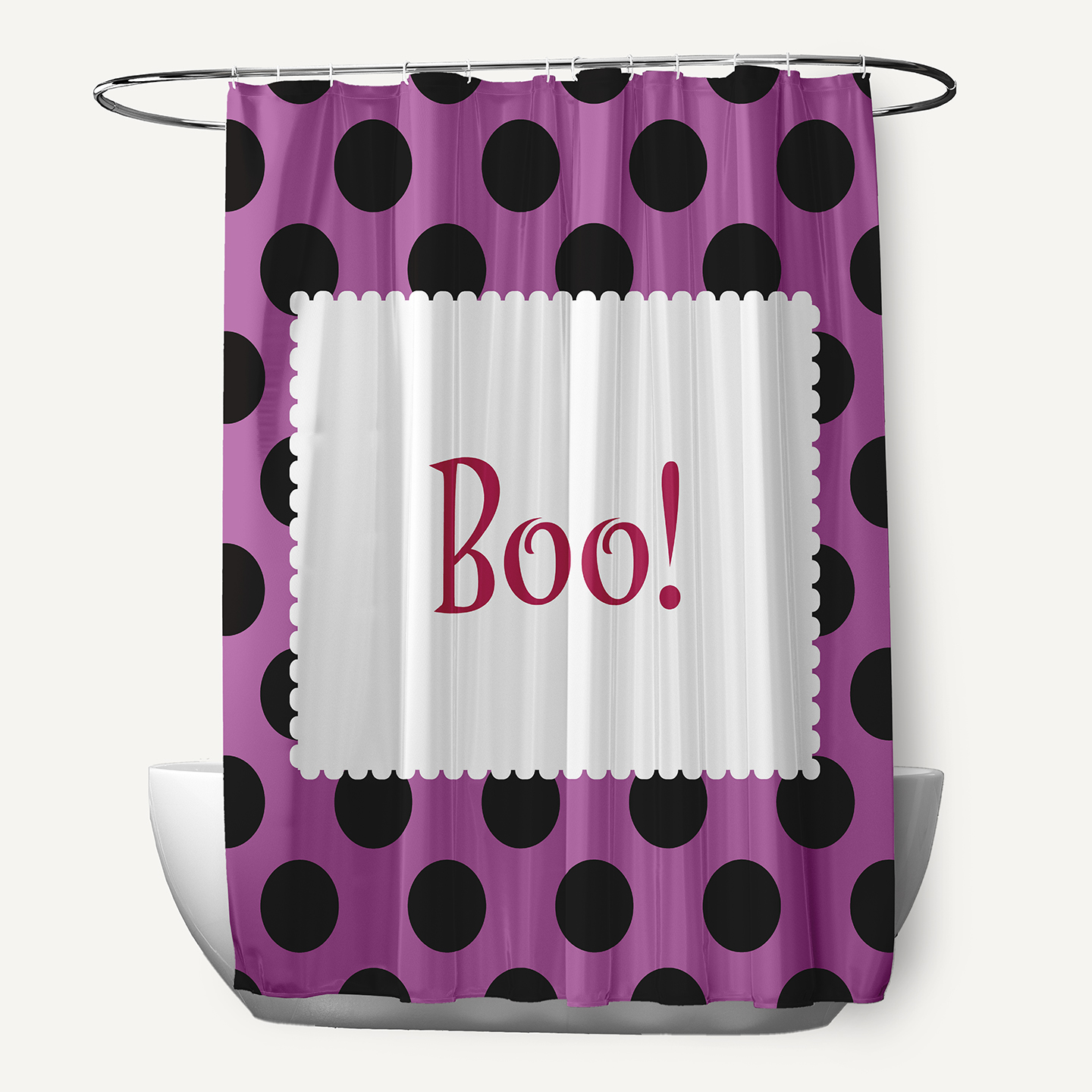 Simply Daisy 70" W x 73" L Halloween Boo Dots Polyester Shower Curtain, Orchid [1 Ct]