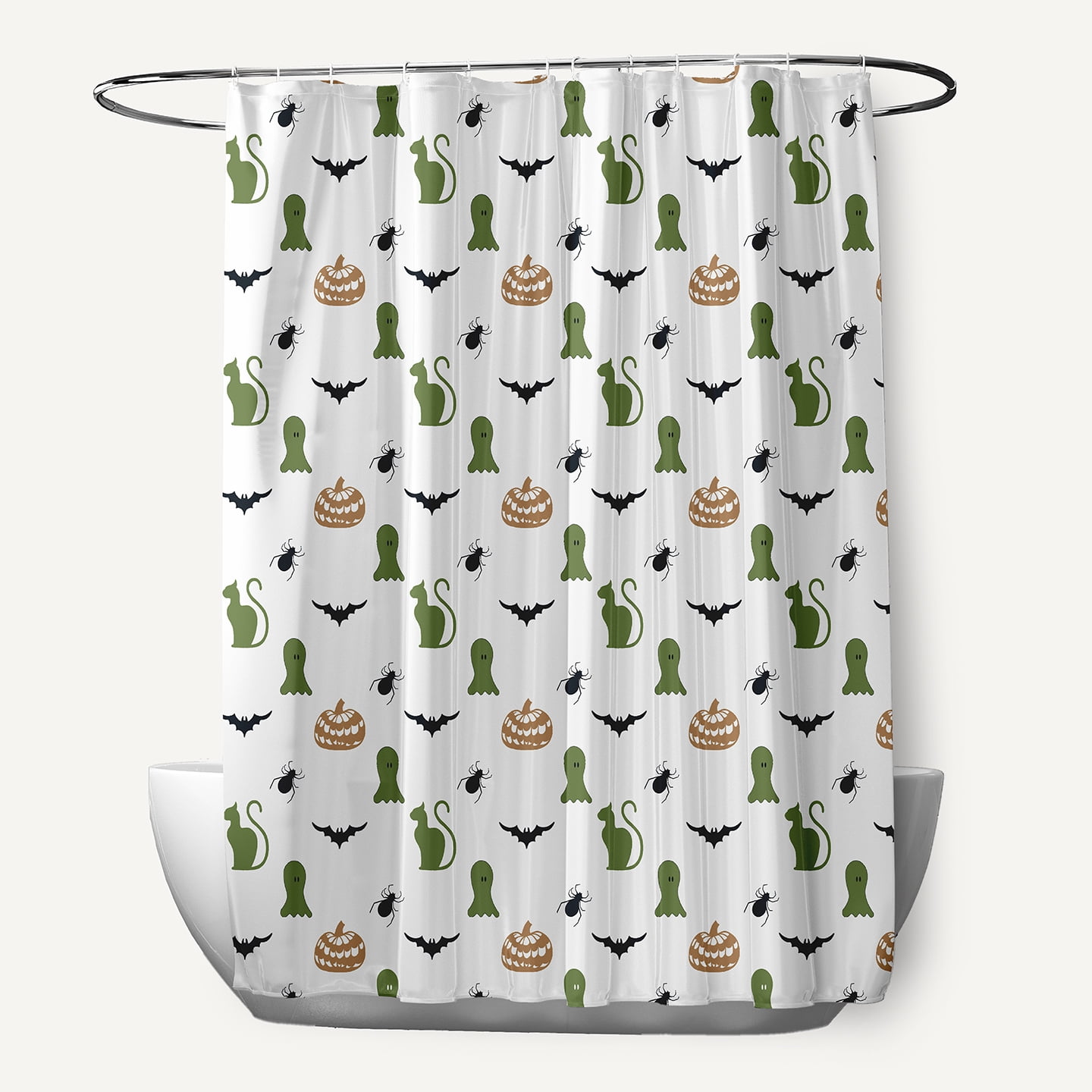 Simply Daisy 70" W x 73" L Halloween Halloween Critters Polyester Shower Curtain, Scallion [1 Ct]