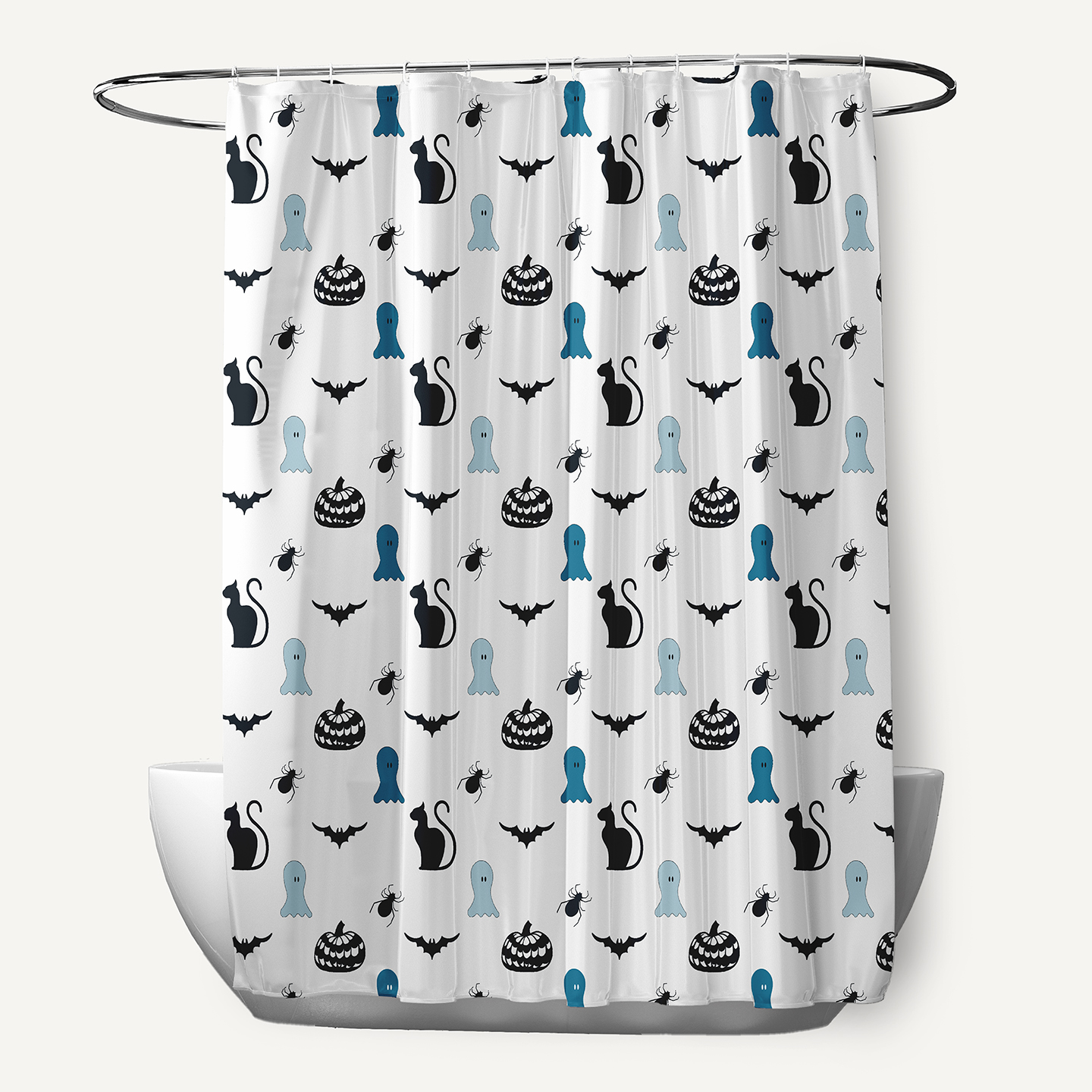 Simply Daisy 70" W x 73" L Halloween Halloween Critters Polyester Shower Curtain, Unreal Teal [1 Ct]