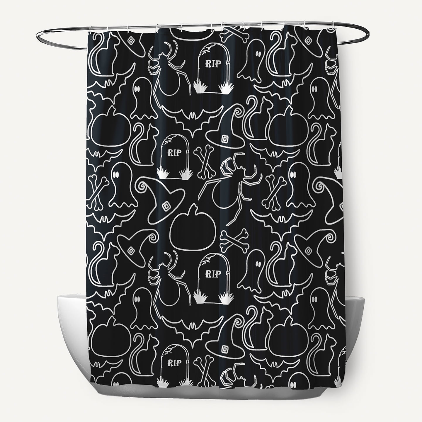 Simply Daisy 70" W x 73" L Halloween Halloween Outlines Polyester Shower Curtain, Black [1 Ct]