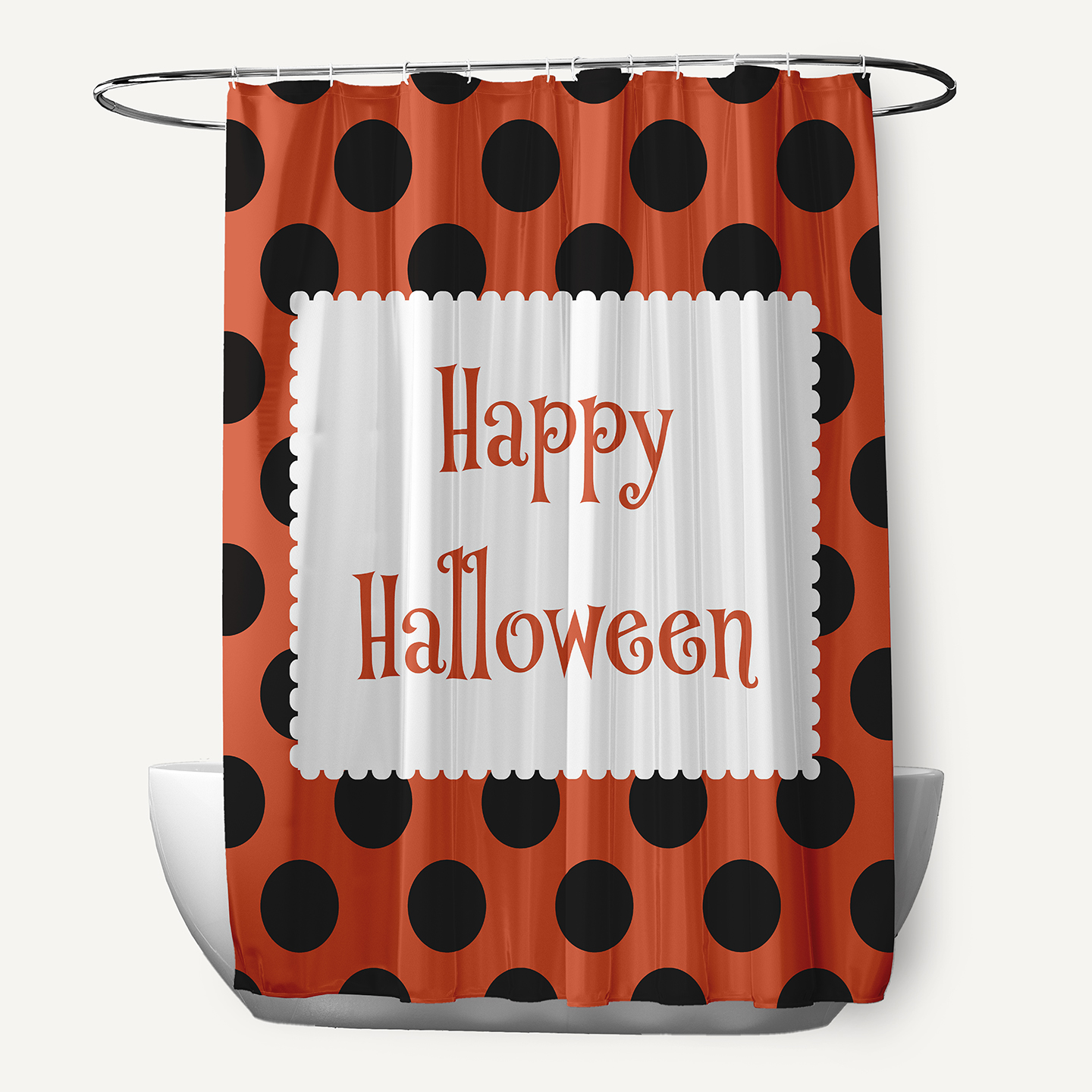 Simply Daisy 70" W x 73" L Halloween Happy Halloween Dots Polyester Shower Curtain, Harvest Orange [1 Ct]