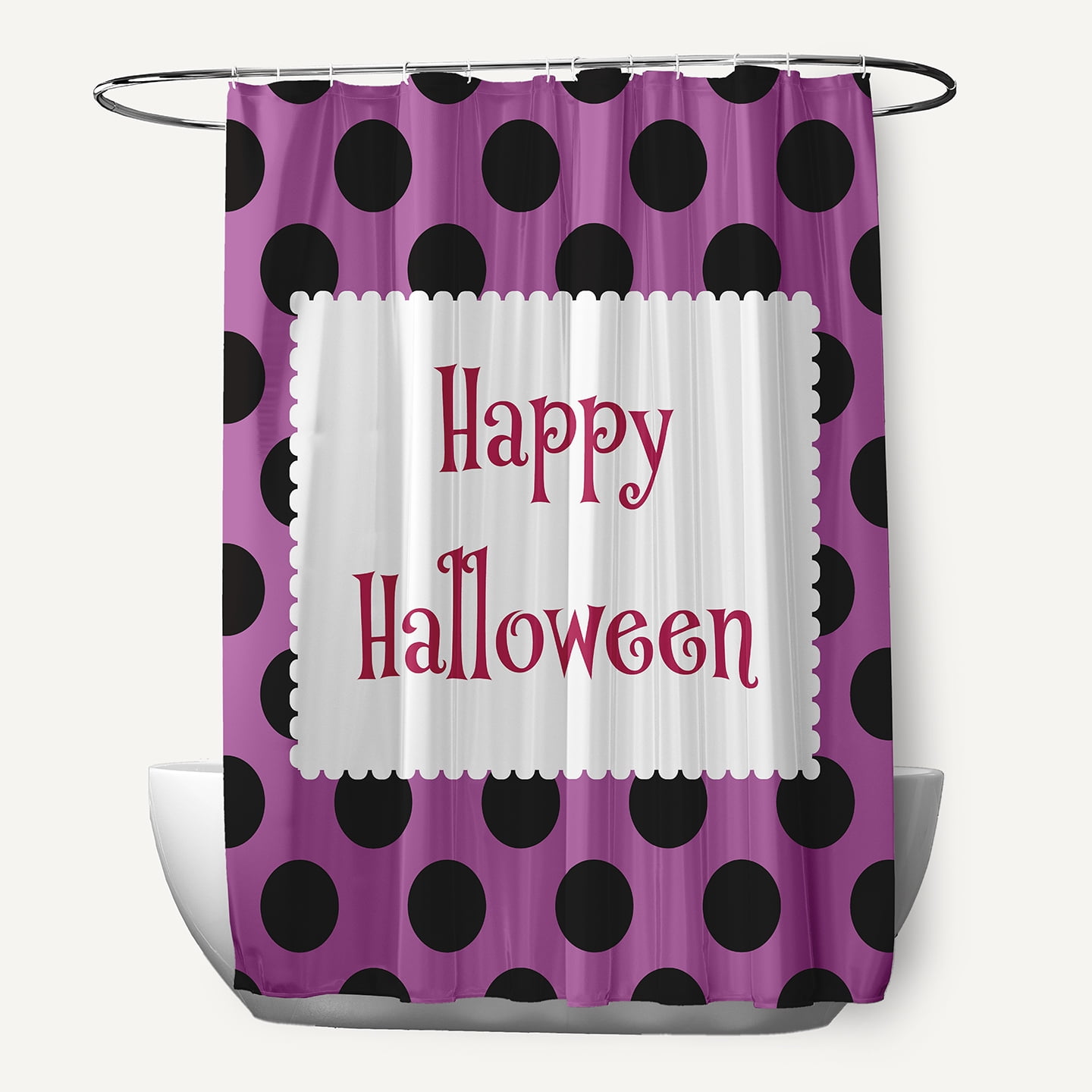 Simply Daisy 70" W x 73" L Halloween Happy Halloween Dots Polyester Shower Curtain, Orchid [1 Ct]