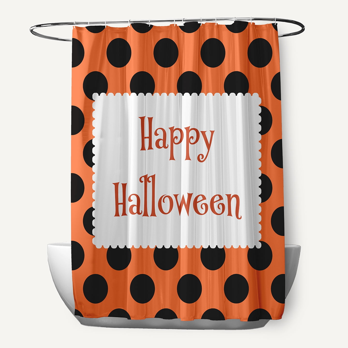 Simply Daisy 70" W x 73" L Halloween Happy Halloween Dots Polyester Shower Curtain, Traditional Orange [1 Ct]