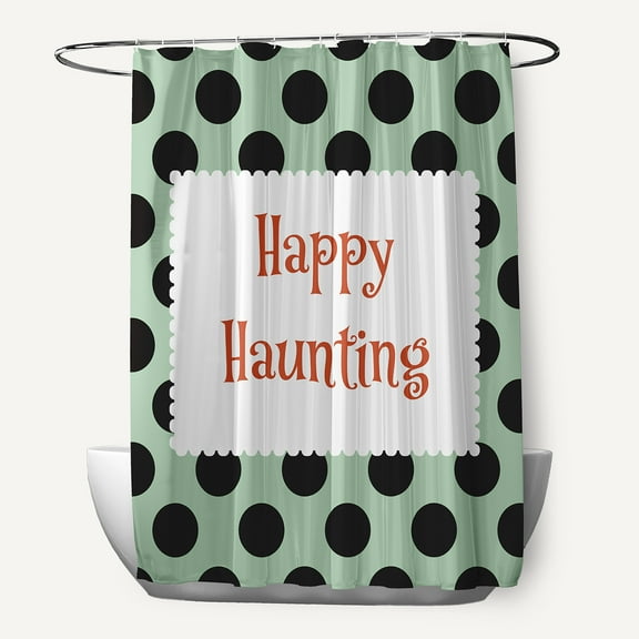 Simply Daisy 70" W x 73" L Halloween Happy Haunting Dots Polyester Shower Curtain, Mint Green [1 Ct]