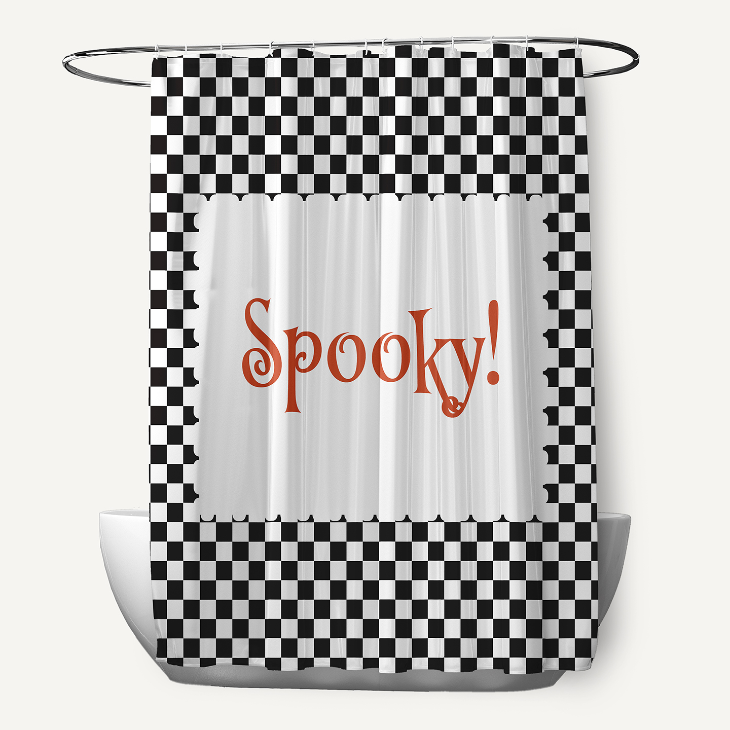 Simply Daisy 70" W x 73" L Halloween Spooky Checks Polyester Shower Curtain, Black [1 Ct]