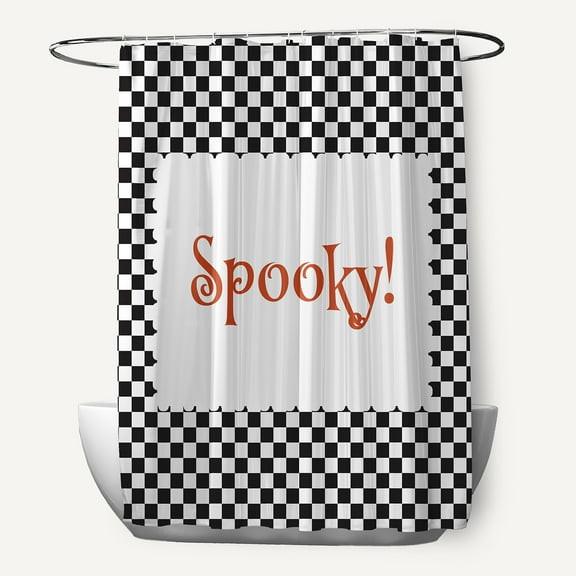 Simply Daisy 70" W x 73" L Halloween Spooky Checks Polyester Shower Curtain, Black [1 Ct]