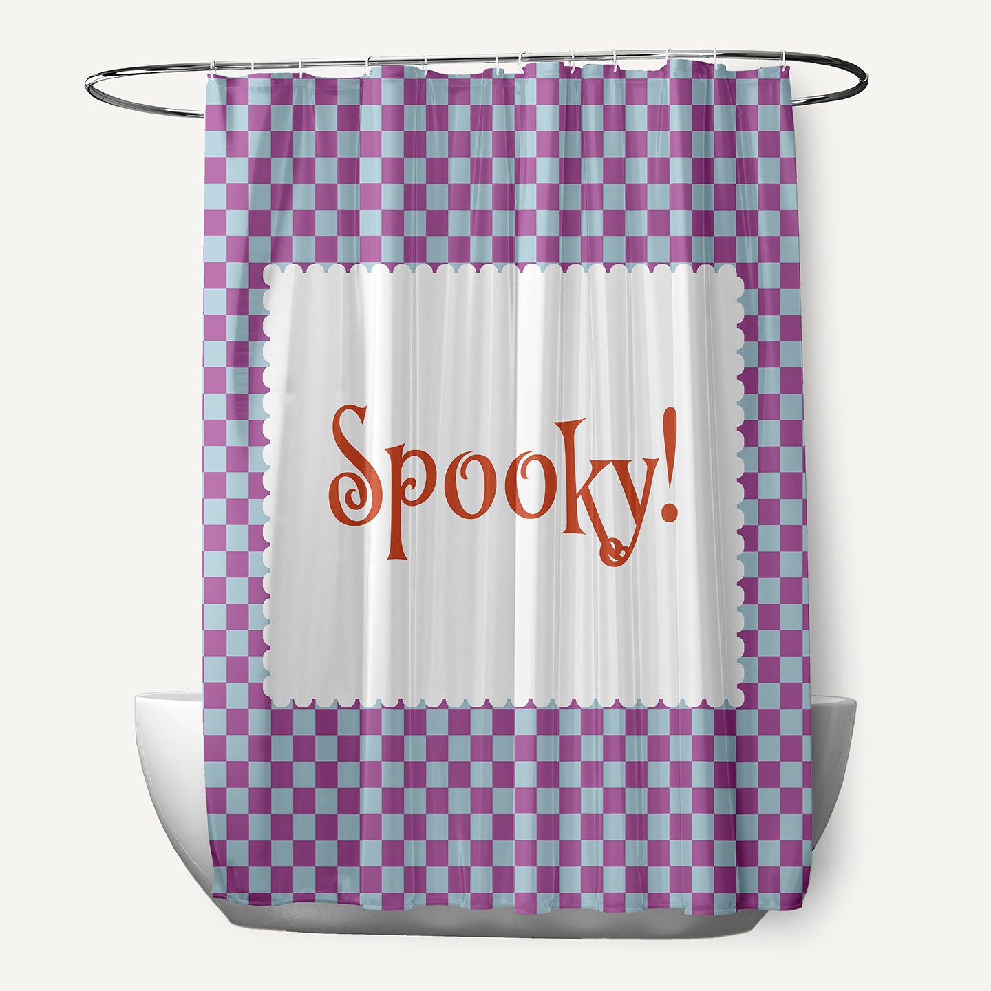 Simply Daisy 70" W x 73" L Halloween Spooky Checks Polyester Shower Curtain, Orchid [1 Ct]