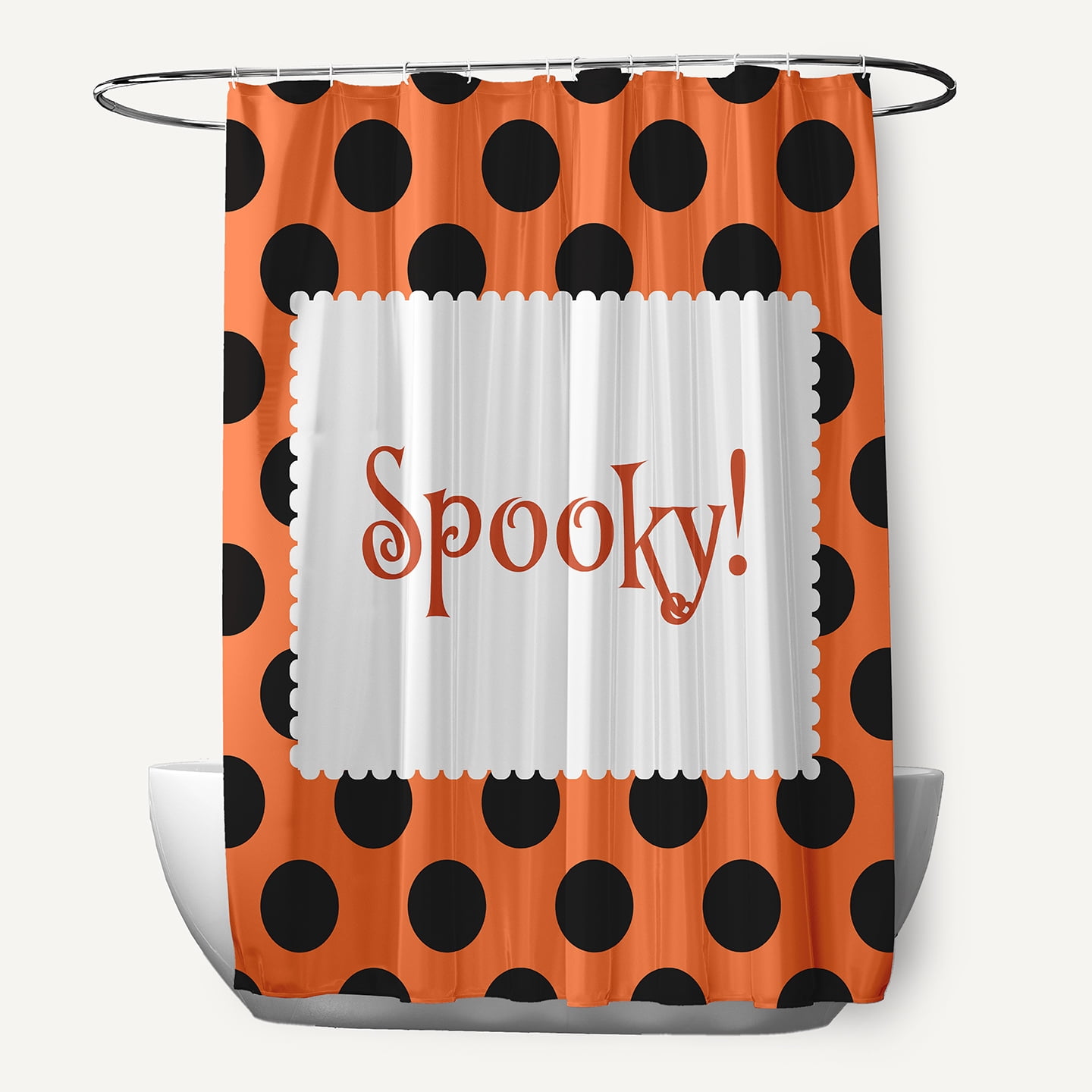 Simply Daisy 70" W x 73" L Halloween Spooky Dots Polyester Shower Curtain, Traditional Orange [1 Ct]