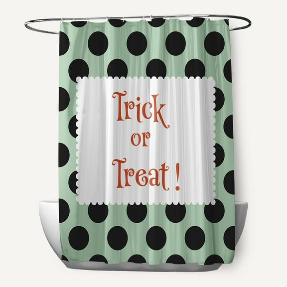 Simply Daisy 70" W x 73" L Halloween Trick or Treat Dots Polyester Shower Curtain, Mint Green [1 Ct]