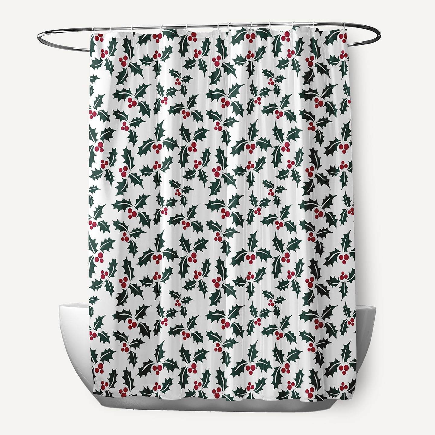 Simply Daisy 70" W x 73" L Holly Bush Polyester Shower Curtain, Christmas Green [1 Ct]