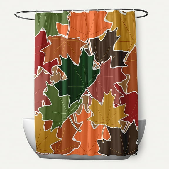 Simply Daisy 70" W x 73" L Leaf Pile Polyester Shower Curtain, Forest Green [1 Ct]