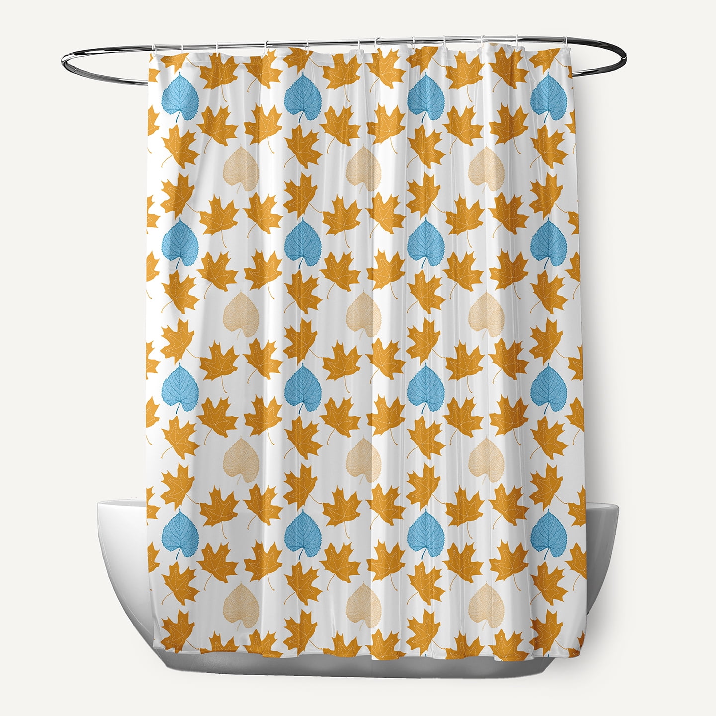 Simply Daisy 70" W x 73" L Lots of Leaves Polyester Shower Curtain, Golden Mustard [1 Ct]