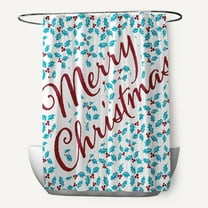 Simply Daisy 70" W x 73" L Merry Christmas with Holly Polyester Shower Curtain, Turquoise [1 Ct]