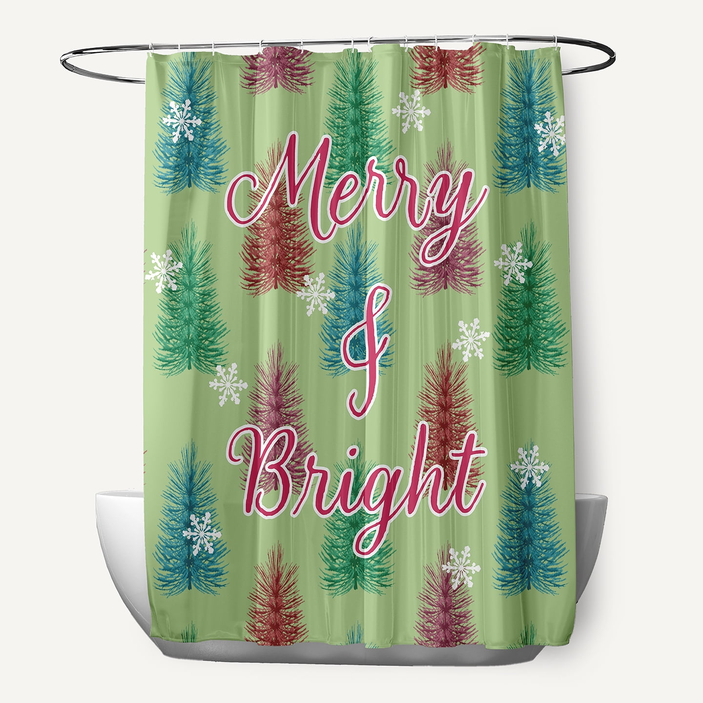 Simply Daisy 70" W x 73" L Merry and Bright Polyester Shower Curtain, Light Green [1 Ct]