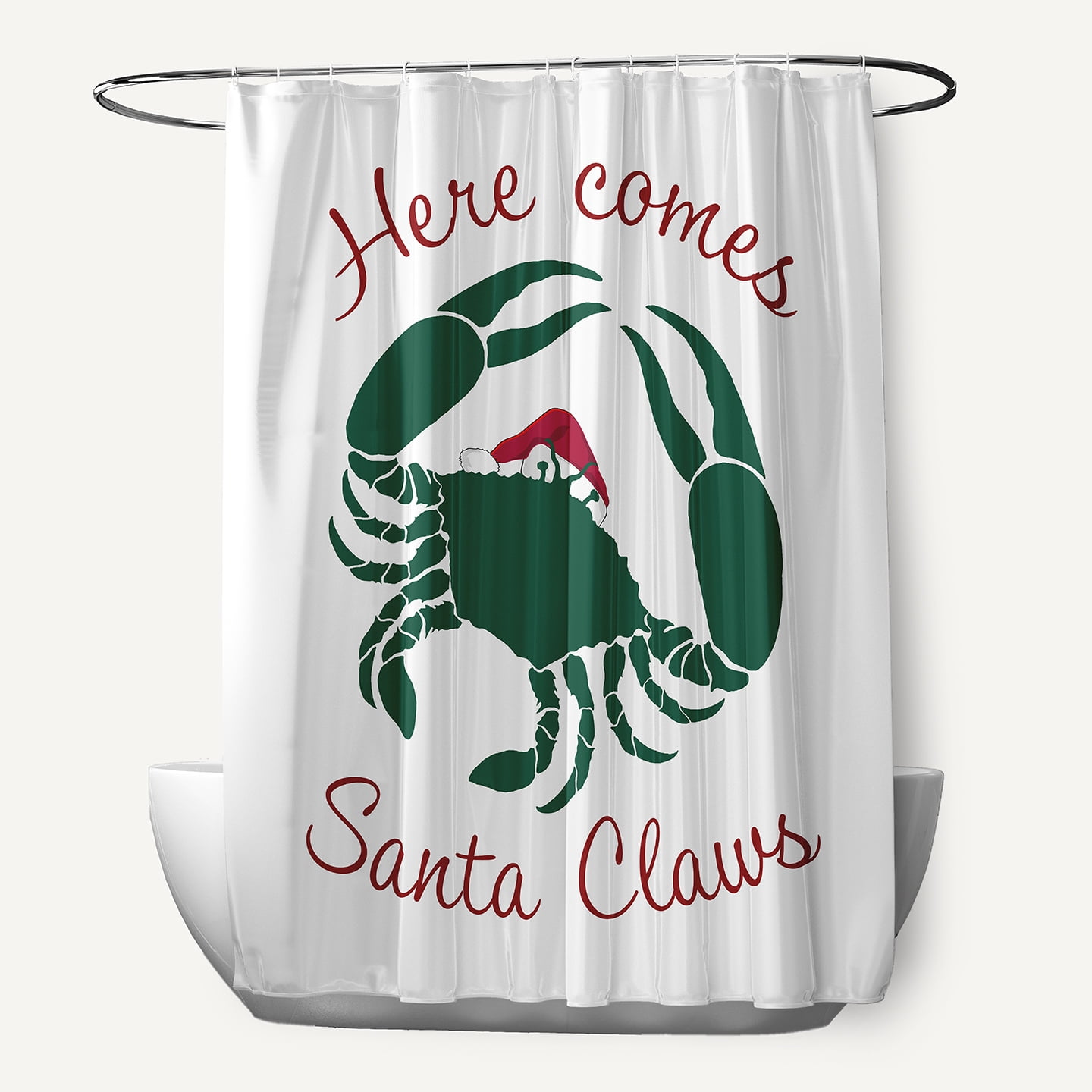 Simply Daisy 70" W x 73" L Santa Claws Crab Polyester Shower Curtain, Forest Green [1 Ct]