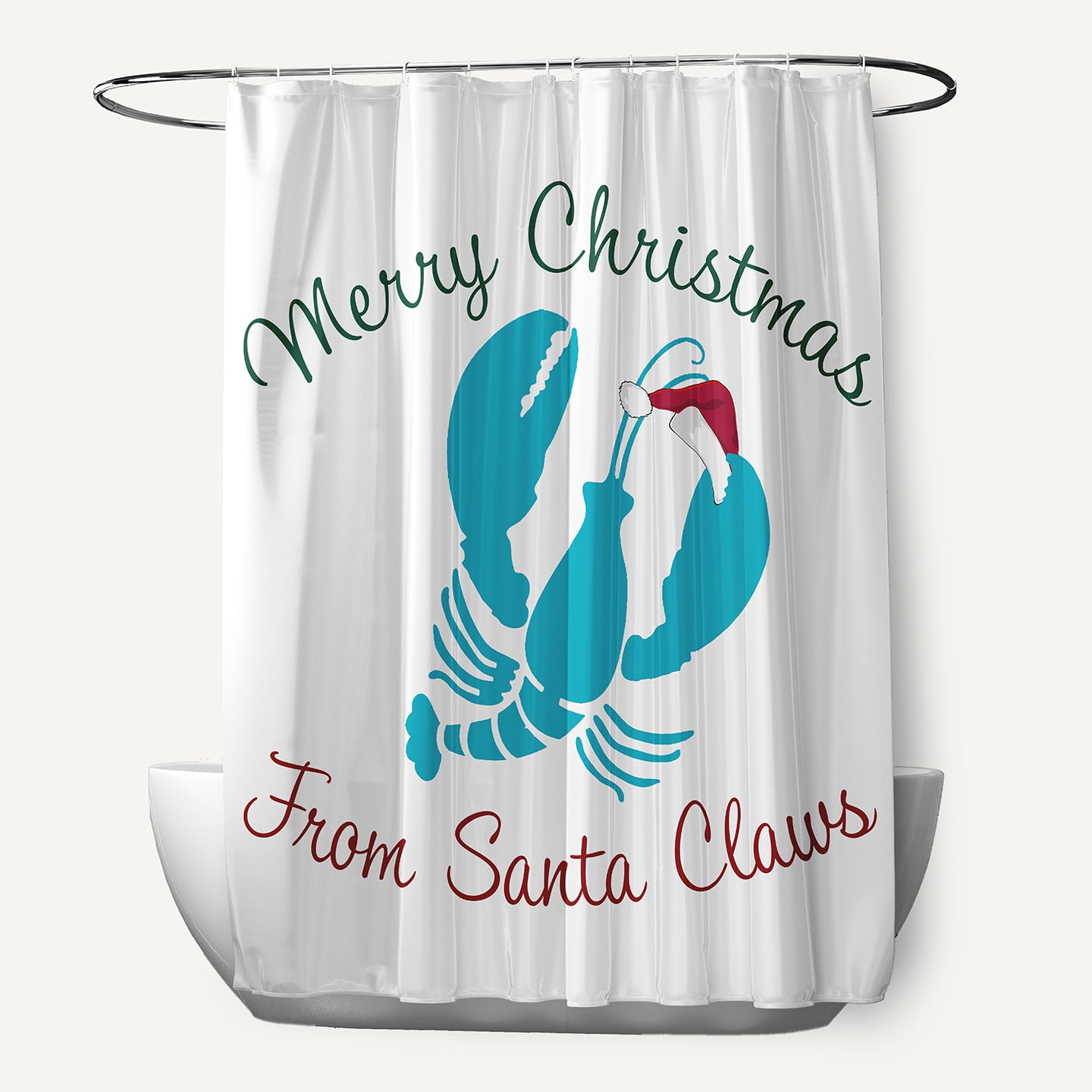Simply Daisy 70" W x 73" L Santa Claws Lobster Polyester Shower Curtain, Turquoise [1 Ct]