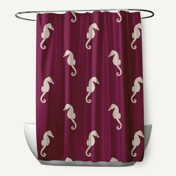 Simply Daisy 70" W x 73" L Sea Horses Polyester Shower Curtain, Maroon Red [1 Ct]