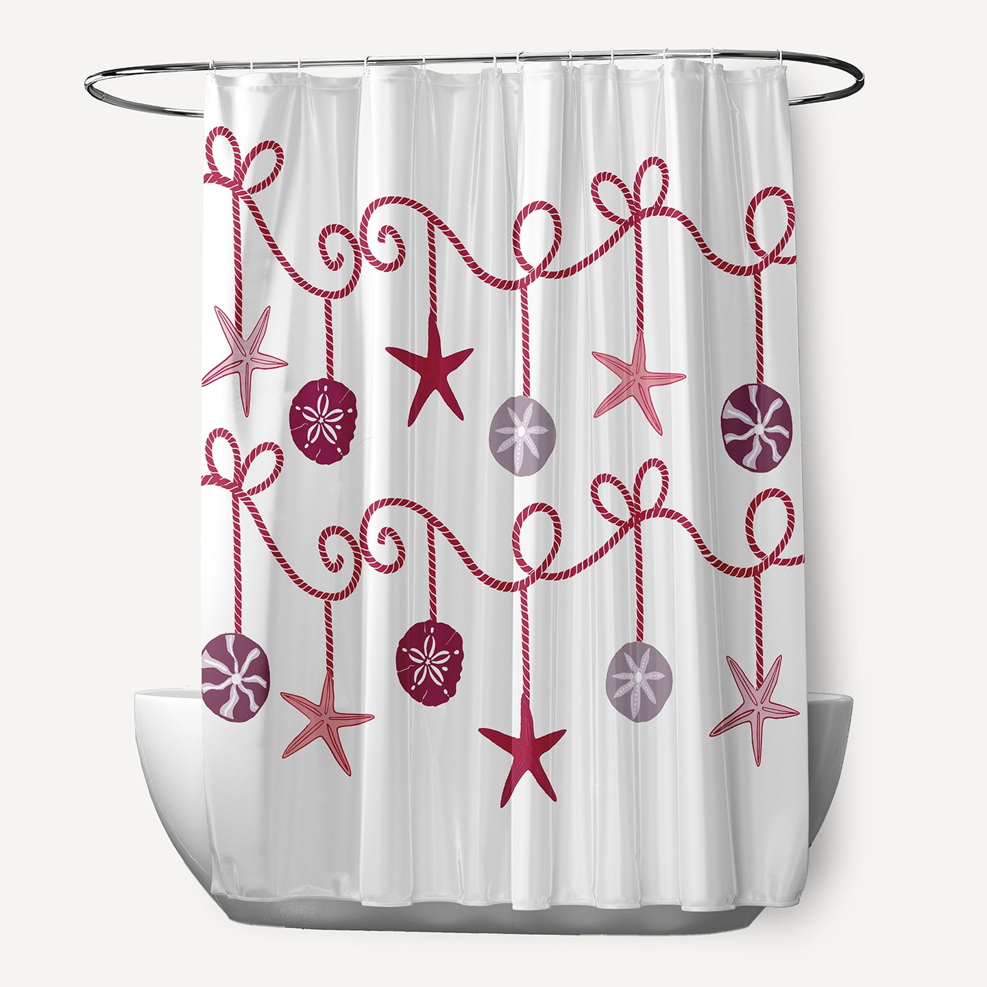 Simply Daisy 70" W x 73" L Sea Ornaments Polyester Shower Curtain, Christmas Pink [1 Ct]