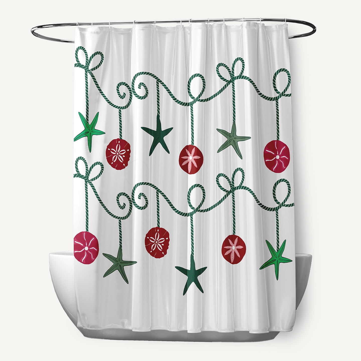 Simply Daisy 70" W x 73" L Sea Ornaments Polyester Shower Curtain, Forest Green [1 Ct]
