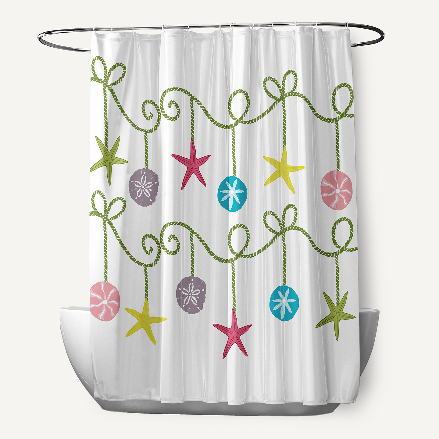 Simply Daisy 70" W x 73" L Sea Ornaments Polyester Shower Curtain, Green [1 Ct]
