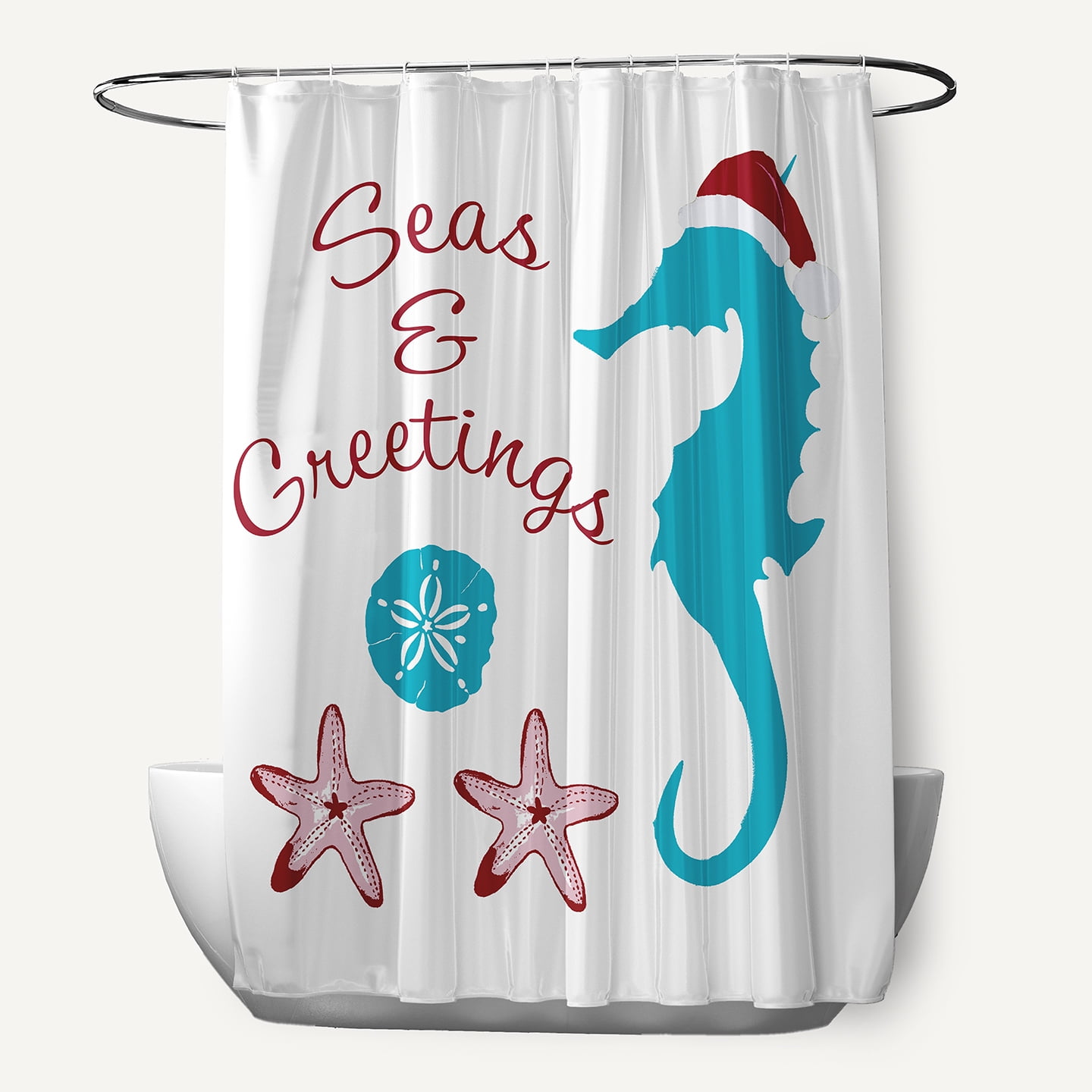 Simply Daisy 70" W x 73" L Seas and Greetings Polyester Shower Curtain, Turquoise [1 Ct]