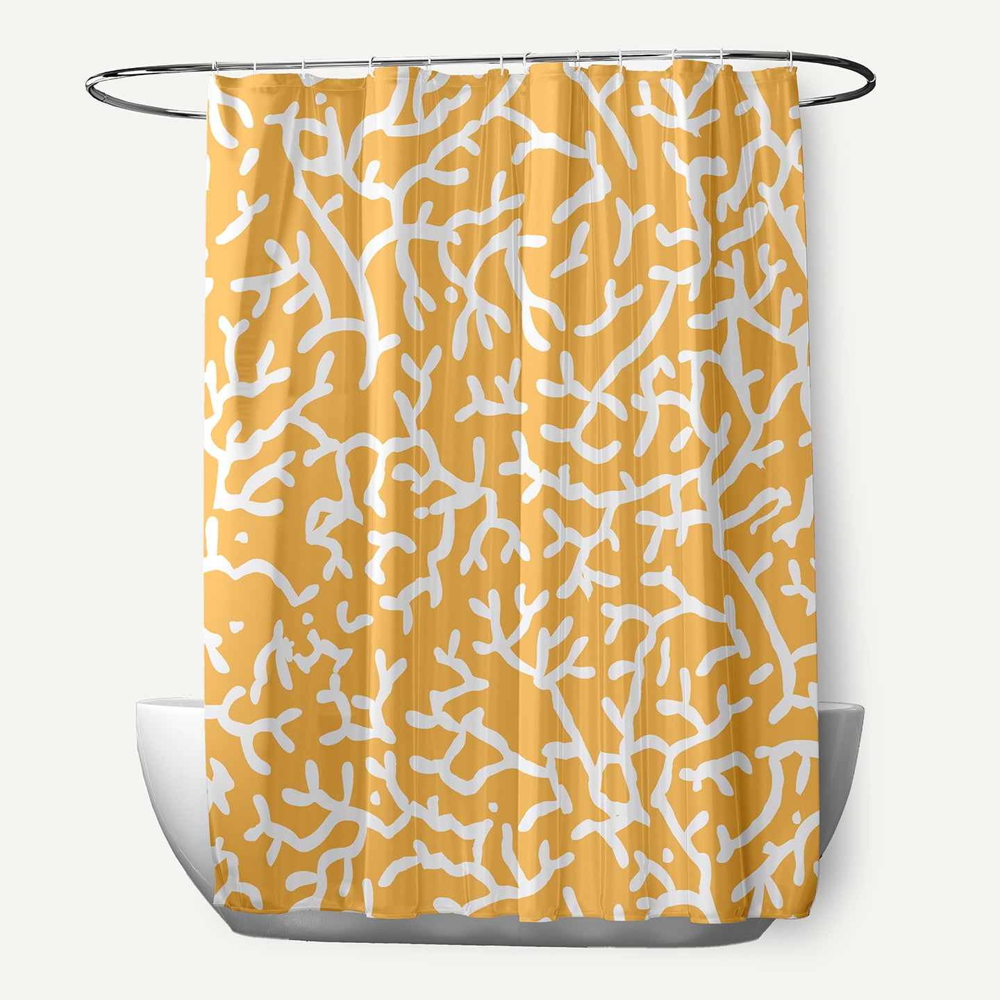 Simply Daisy 70" W x 73" L Seaweed Polyester Shower Curtain, Egg Yolk Yellow [1 Ct]