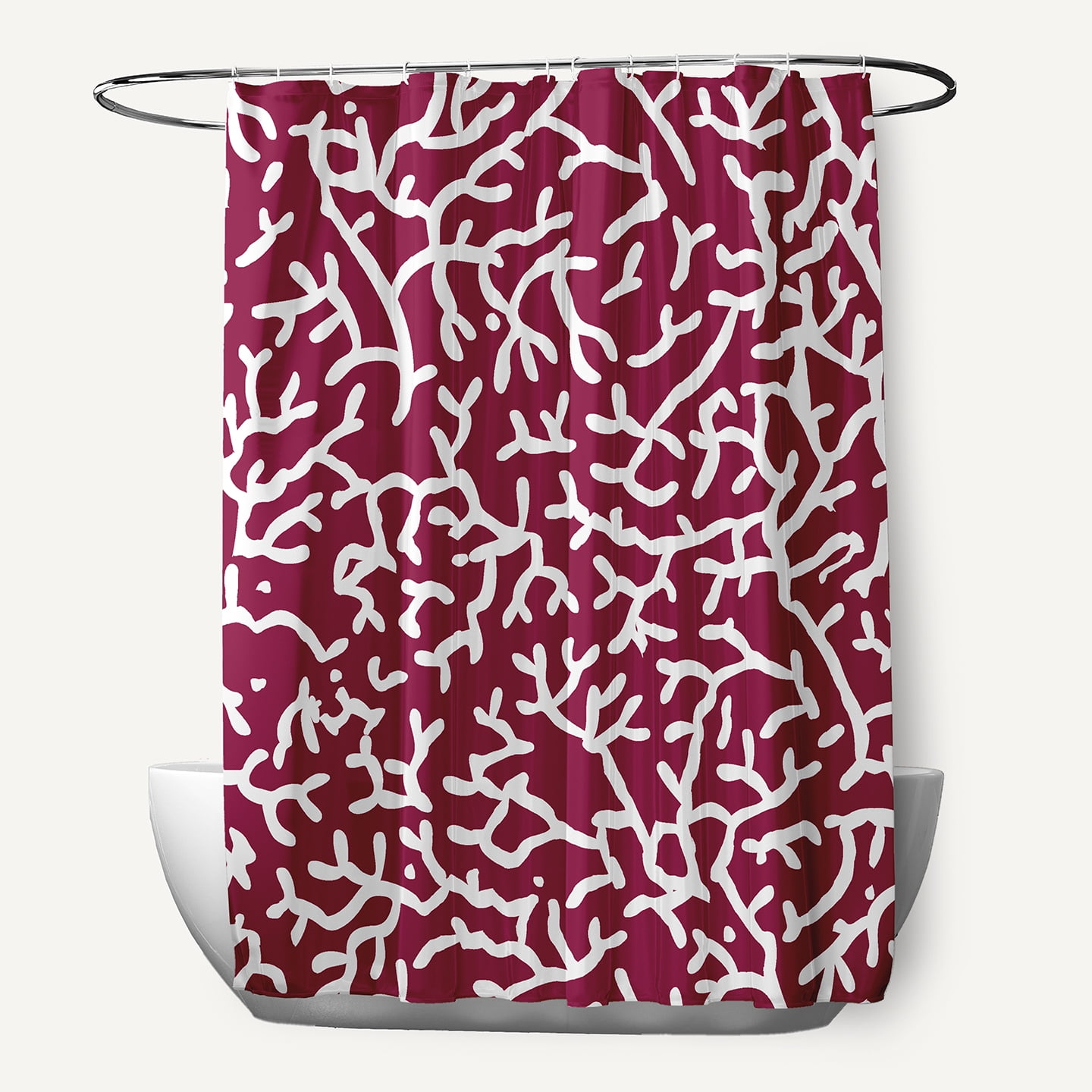 Simply Daisy 70" W x 73" L Seaweed Polyester Shower Curtain, Maroon Red [1 Ct]