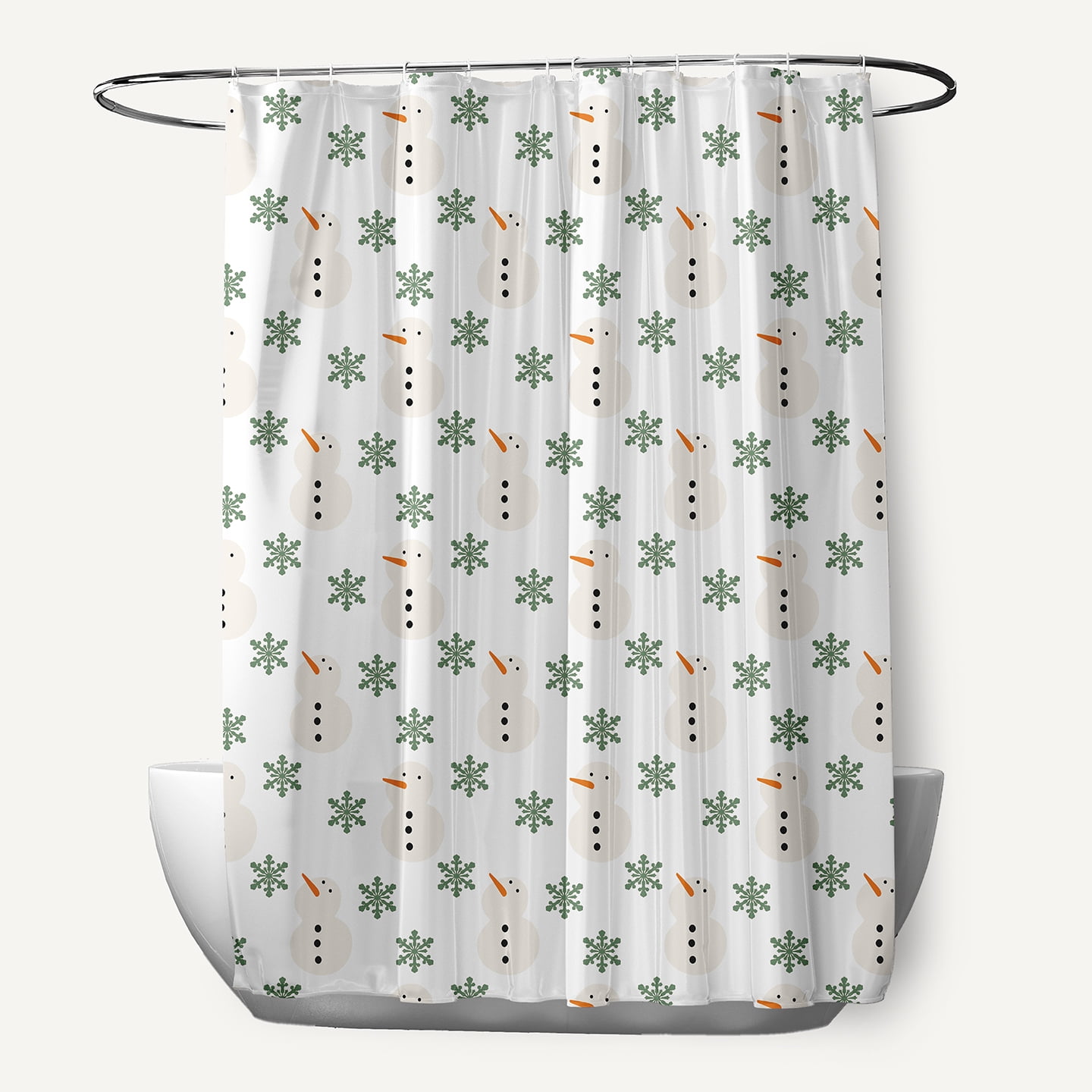 Simply Daisy 70" W x 73" L Snow Men In Snowstorm Polyester Shower Curtain, Succulent Green [1 Ct]