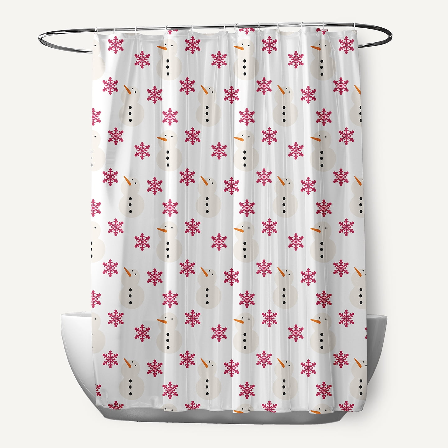 Simply Daisy 70" W x 73" L Snow Men In Snowstorm Shower Curtain, Holiday Pink [1 Ct]