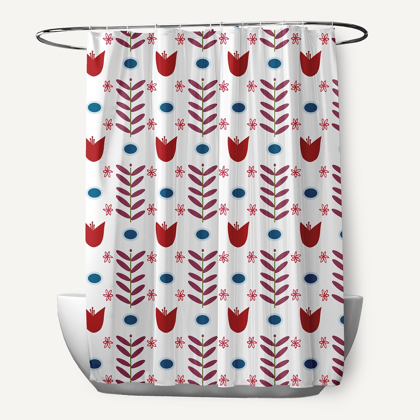 Simply Daisy 70" W x 73" L Spring Garden Polyester Shower Curtain, White-Red [1 Ct]
