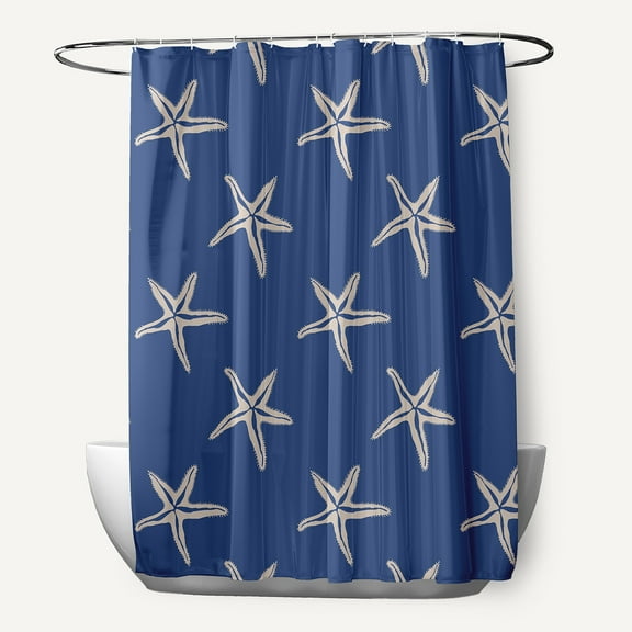 Simply Daisy 70" W x 73" L Starfish Polyester Shower Curtain, Nautical Navy [1 Ct]