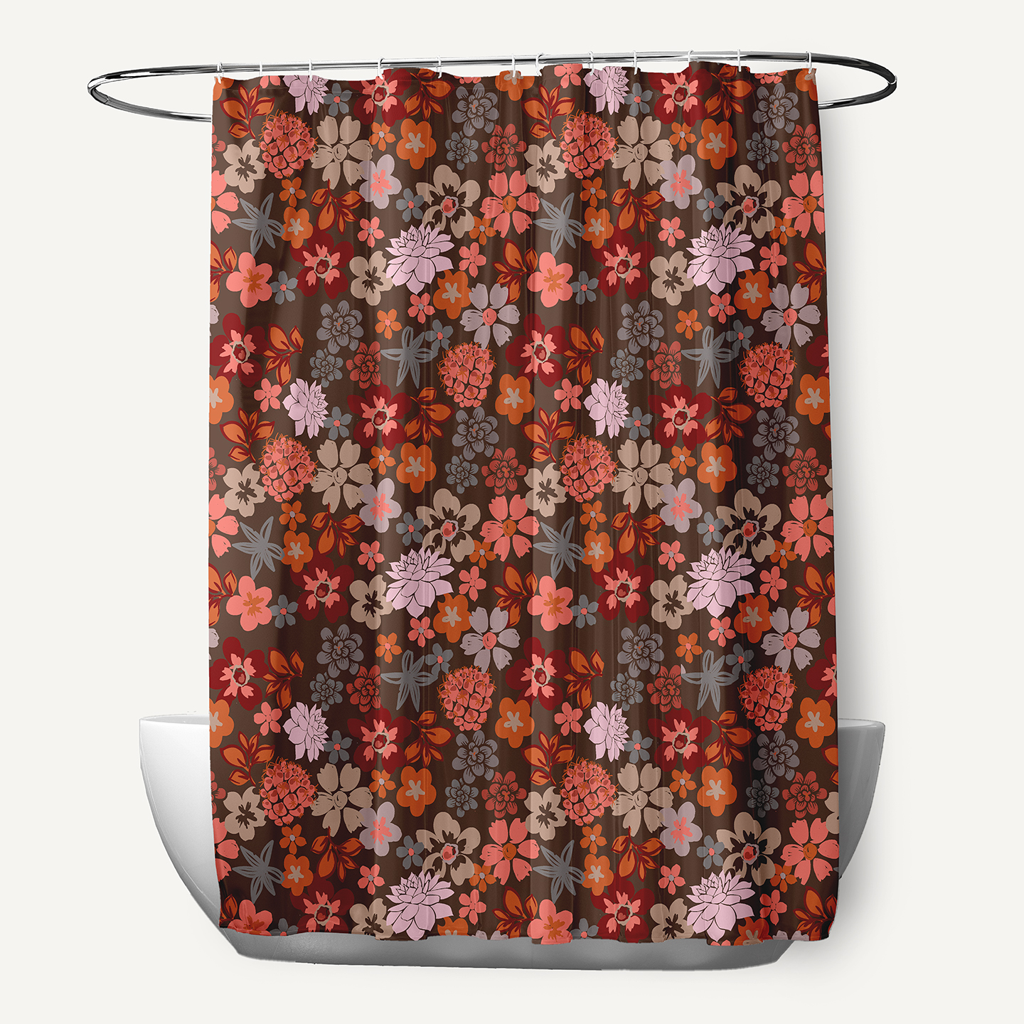 Simply Daisy 70" W x 73" L Succulent Garden Polyester Shower Curtain, Brown [1 Ct]