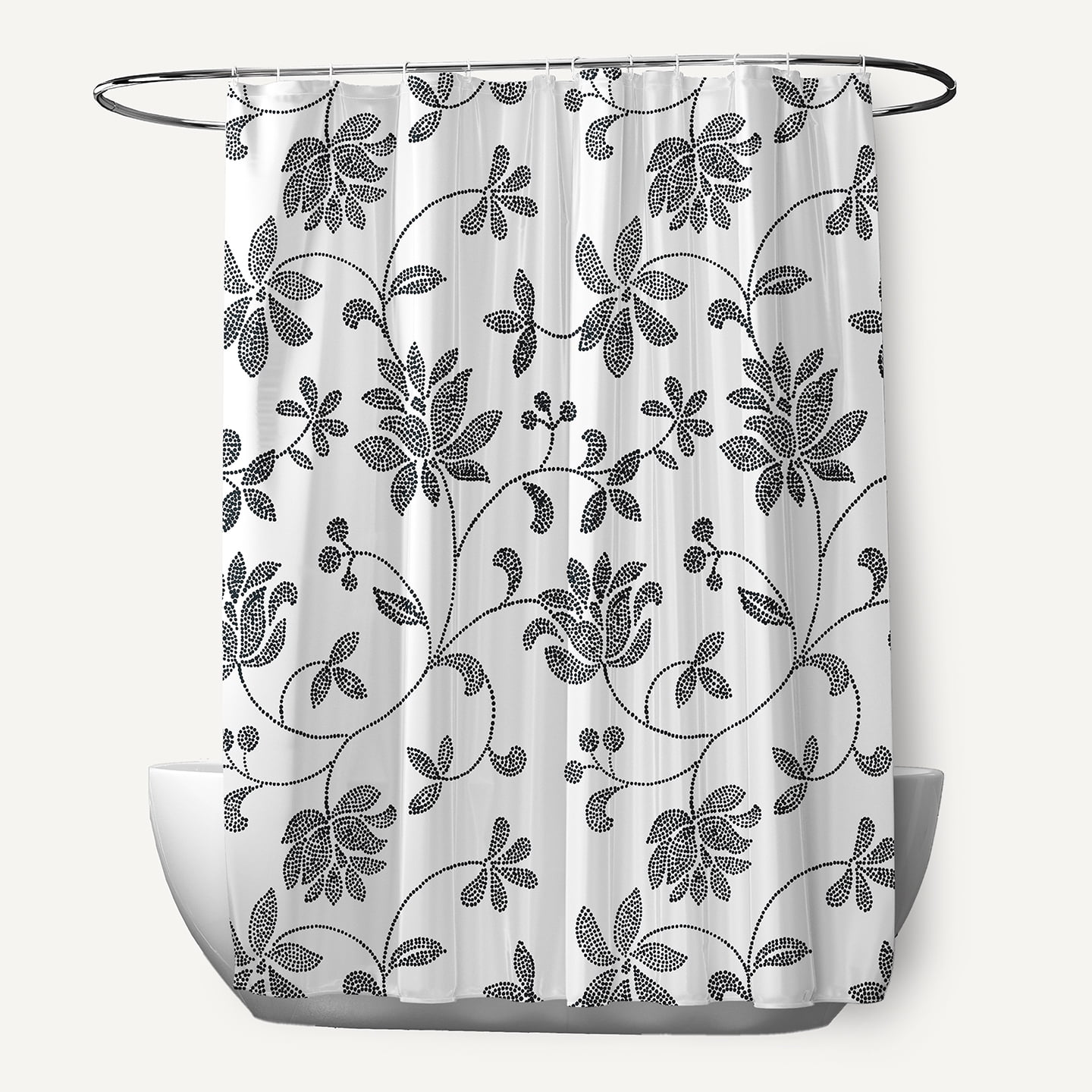 Simply Daisy 70" W x 73" L Traditional Floral Polyester Shower Curtain, Black [1 Ct]