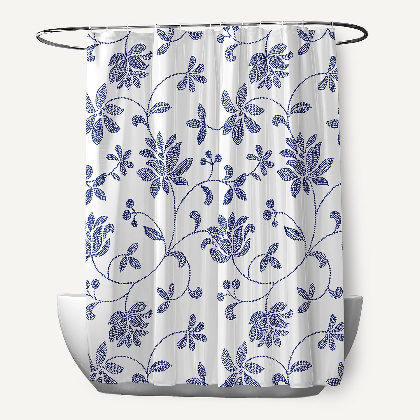 Simply Daisy 70" W x 73" L Traditional Floral Polyester Shower Curtain, Porcelain Blue [1 Ct]