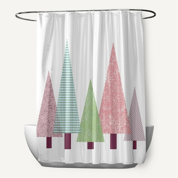 Simply Daisy 70" W x 73" L Triangle Trees Polyester Shower Curtain, Light Green [1 Ct]