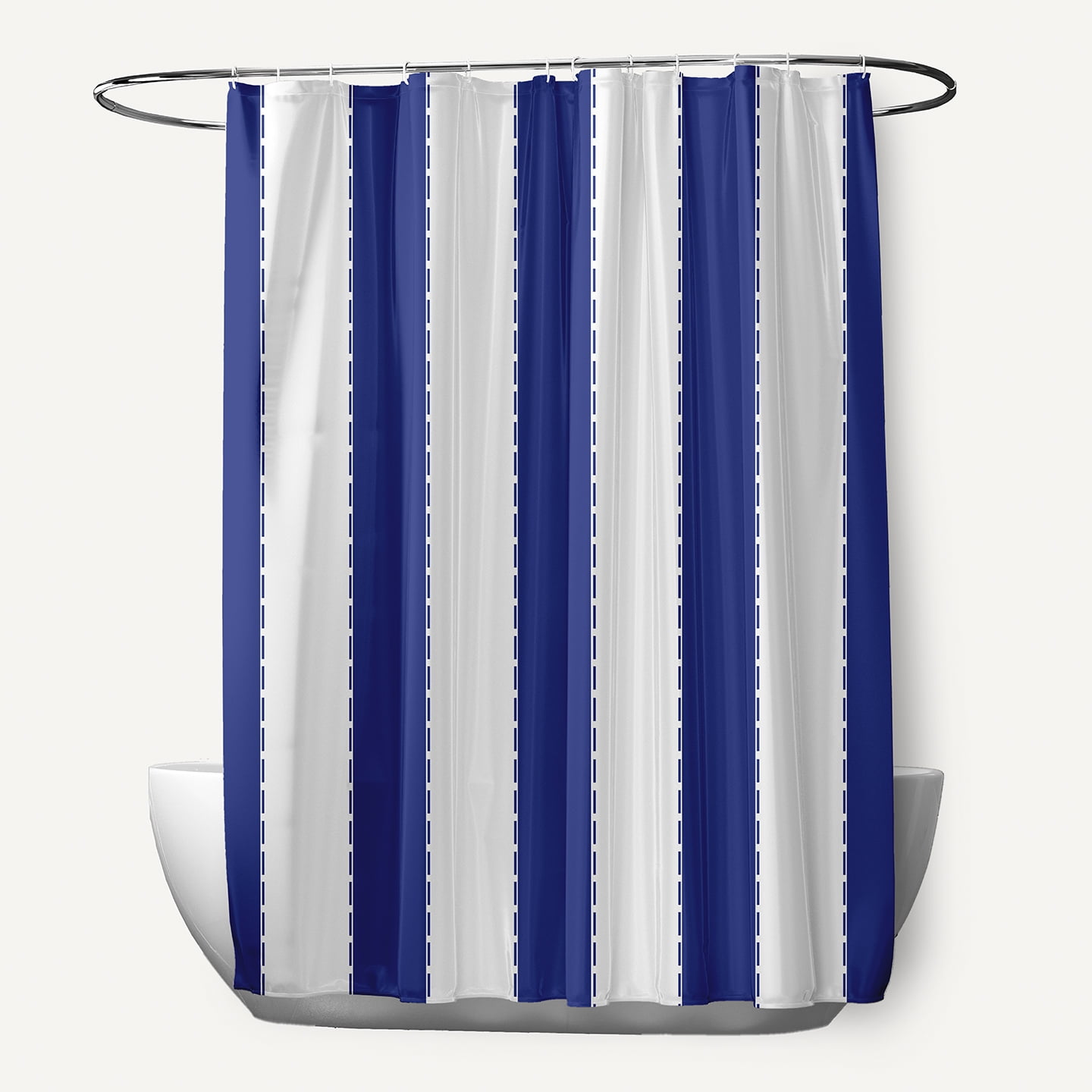 Simply Daisy 70" x 73" Stitch in Time Blue Stripes Polyester Print Shower Curtain