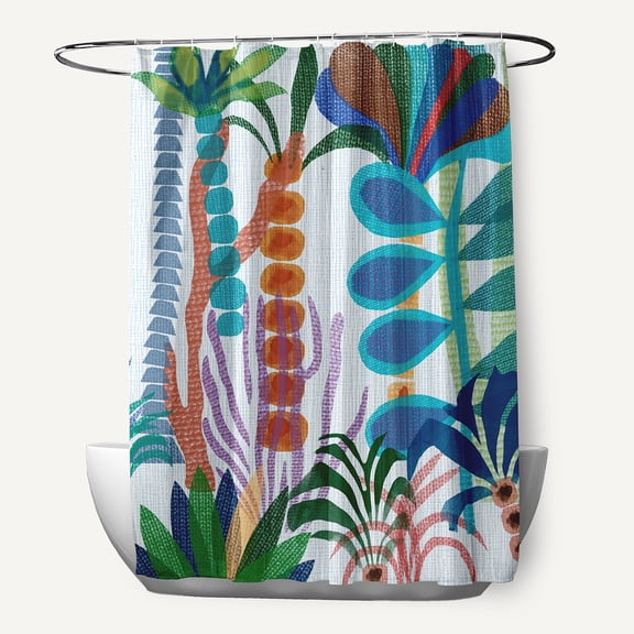 Simply Daisy 71" x 74" Tropical Jungle Floral Print Shower Curtain