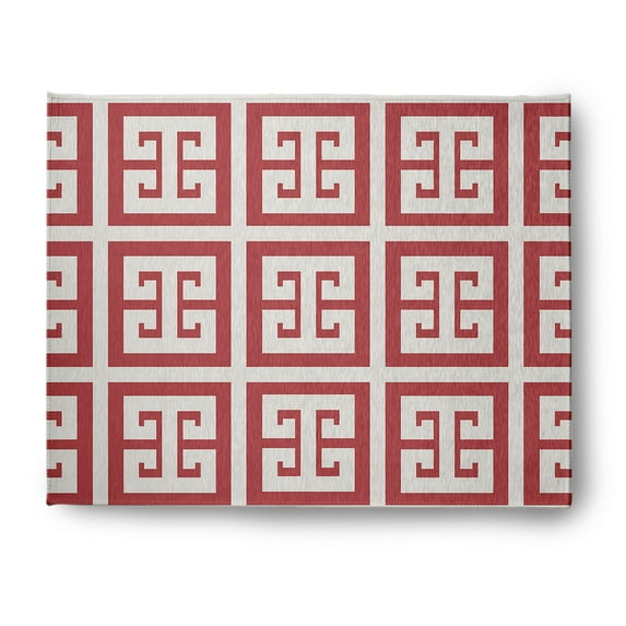 Simply Daisy 8' x 10' Greek Key Patterned Chenille Rug, Ligonberry Red